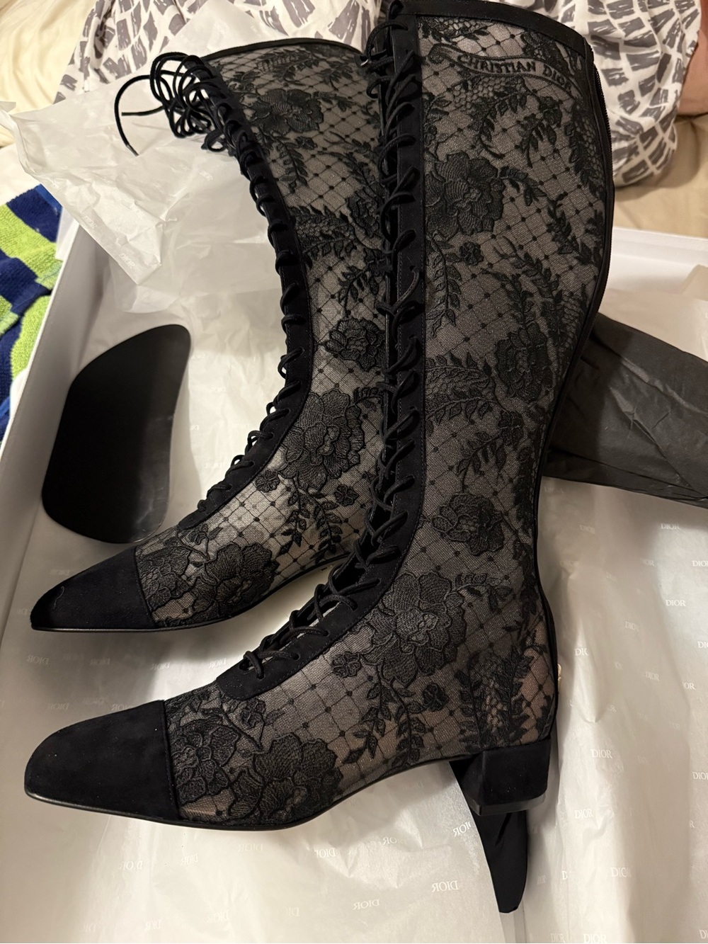 Dior Black Lace-Embroidered Over-the-Knee Boot - Picture 2 of 2
